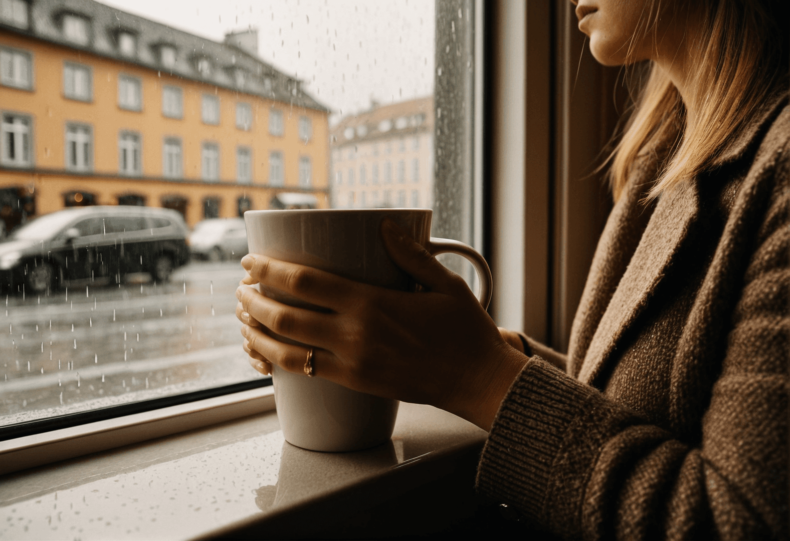 Person hält nachdenklich ihr Handy in der Hand