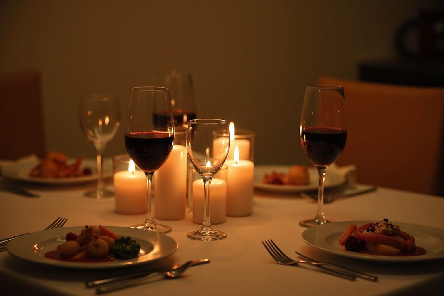 Romantisch gedeckter Tisch mit Kerzen in einem Altbau-Apartment