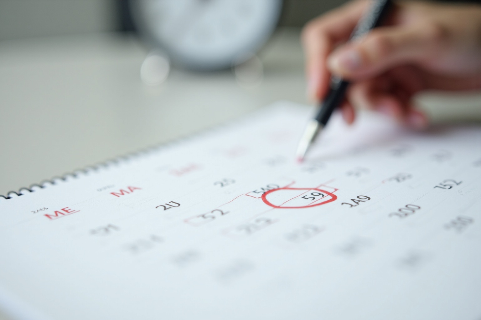 Kalender mit markierten Wochenenden