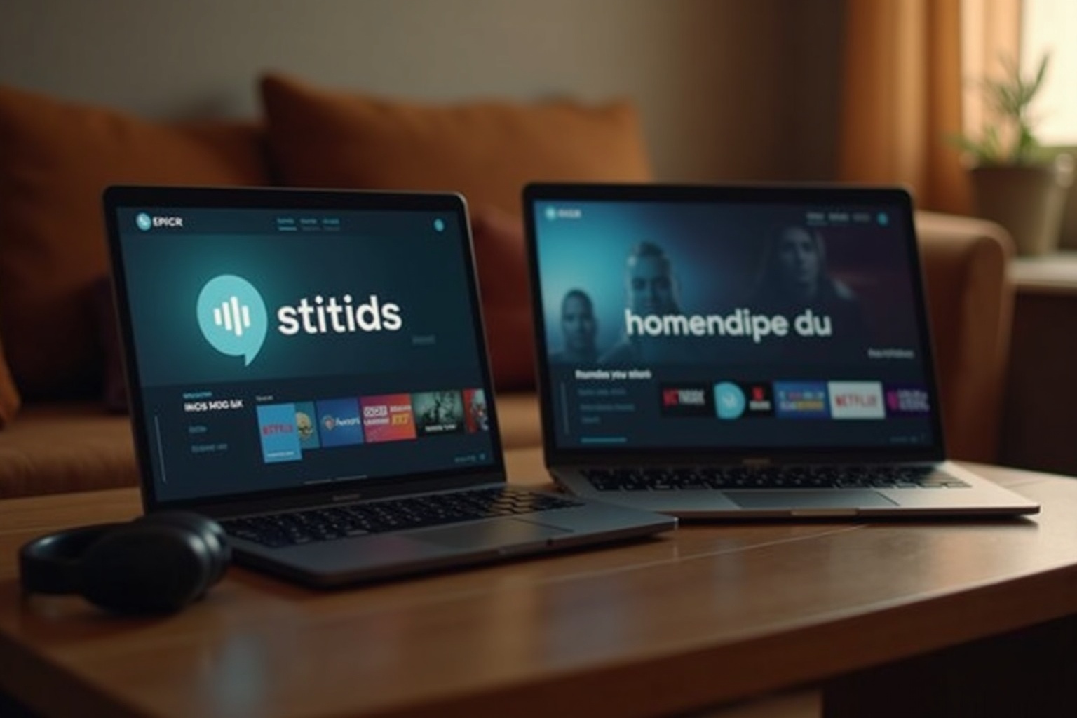 Frau auf Sofa mit Laptop und Popcorn beim virtuellen Filmabend