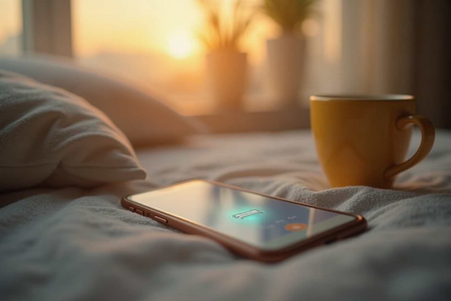 Smartphone auf dem Nachttisch zeigt eine liebevolle Nachricht