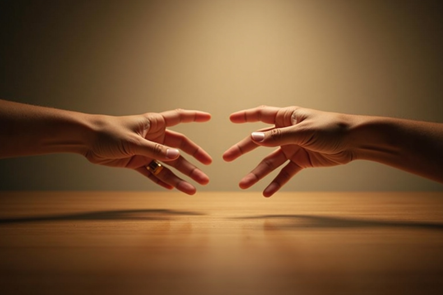 Hände zweier Menschen berühren ein Glas Kerze