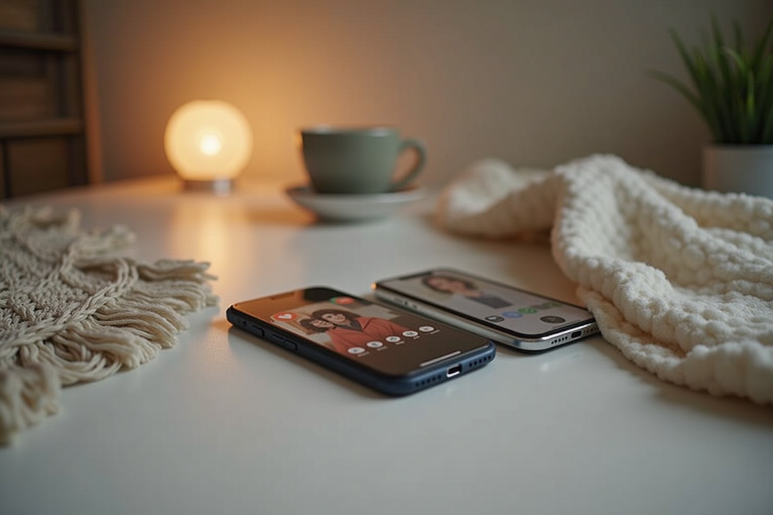 Frau lacht beim Videotelefonat mit Weinglas in der Hand