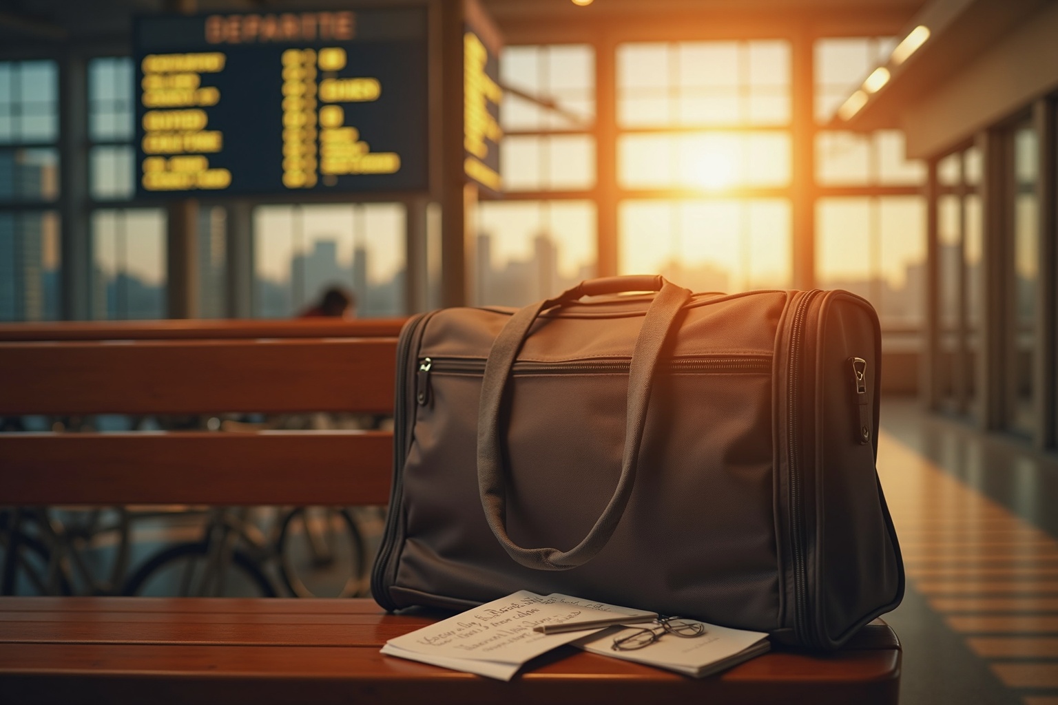 Paar umarmt sich auf einem Bahnsteig