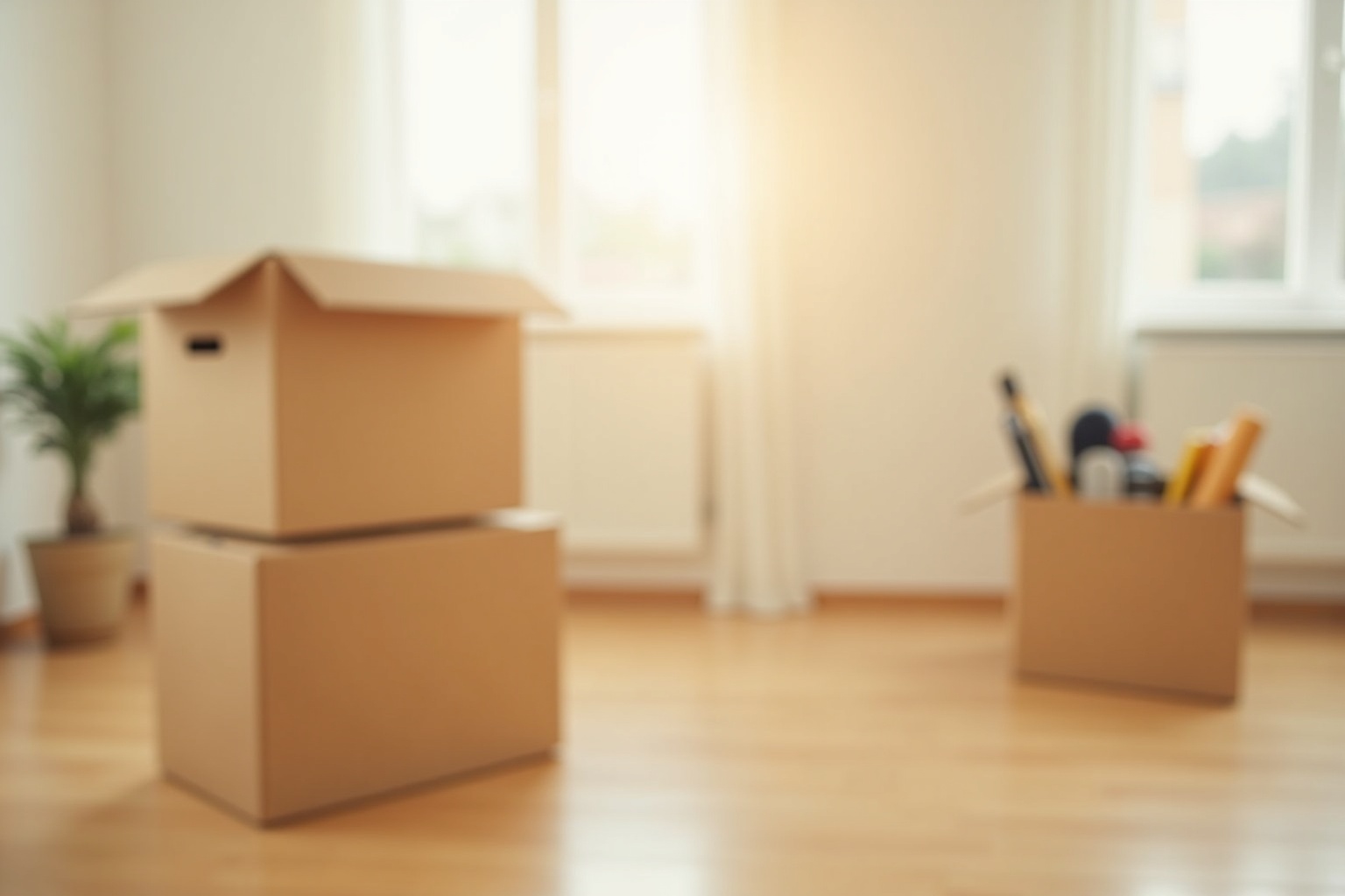 Paar trägt gemeinsam Umzugskartons